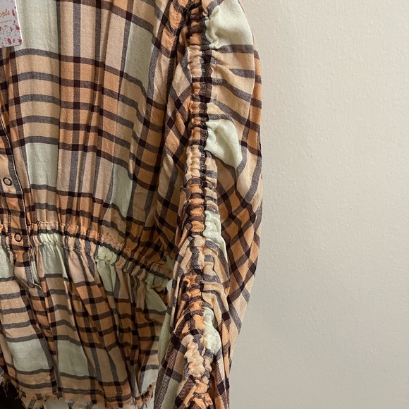 Free People Peach tree plaid shirt size small - Picture 4 of 7
